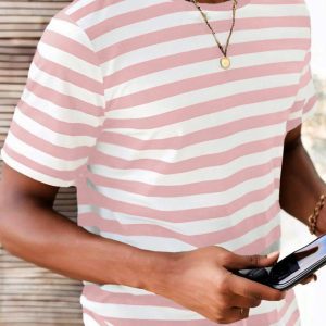 Manfinity KASUA Men Summer Casual Color-Block Striped Short Sleeve T-Shirt