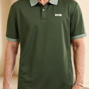 Manfinity KASUA Men’s Summer Color-Blocked Alphabet Pattern Short Sleeve Casual/Commute Polo Shirt