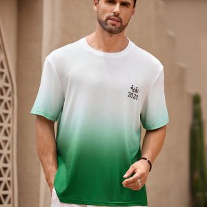 Manfinity KASUA Men’s Summer Gradient Digital Print Crew Neck Short Sleeve Casual T-Shirt