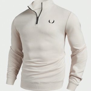 Manfinity KASUA Men’s Embroidered Front Zip Up Pullover Casual Sweatshirt