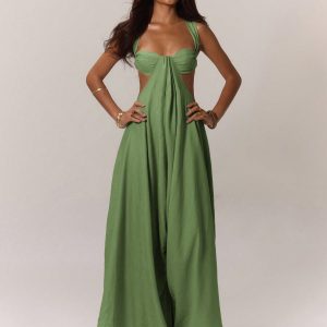 MUSERA Boho Ruched Bust Extreme Wide Leg Jumpsuit