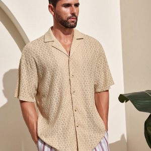 Manfinity KASUA Men’s Solid Color Textured Short Sleeve Casual Shirt For Holiday