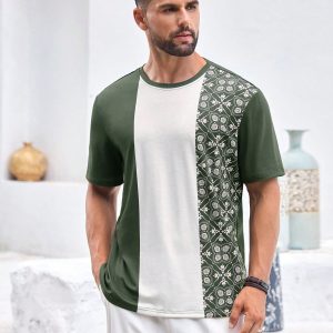 Manfinity KASUA Men’sPrint Green Short Sleeve T-Shirt, Casual Daily