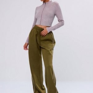 MUSERA Baggy Wide Leg Contrast Binding Joggers