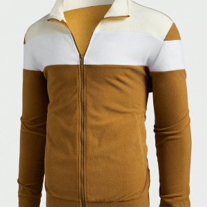 Manfinity KASUA Lightweight Plush Colorblock Stand Collar Casual Sweatshirt Sweatshirt, Autumn