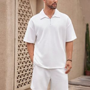 Manfinity KASUA Men’s White Open Front Short Sleeve Sweatshirt And Shorts Set