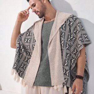 Manfinity KASUA Men’s Batwing Loose Knit Cardigan With Tassel, Casual Daily Wear