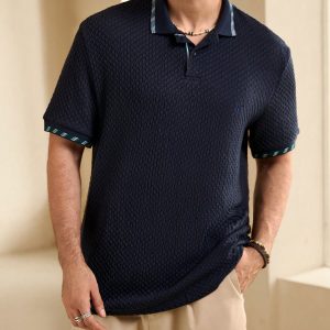 Manfinity KASUA Men’s Summer Plaid Patchwork Short Sleeve Casual Business Polo Shirt