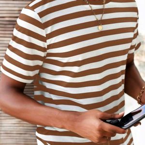 Manfinity KASUA Men Summer Casual Color Block Striped Short Sleeve T-Shirt
