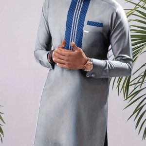 Manfinity KASUA Men Loose Fit Plaid Stand Collar Long Sleeve Shirt With Pocket