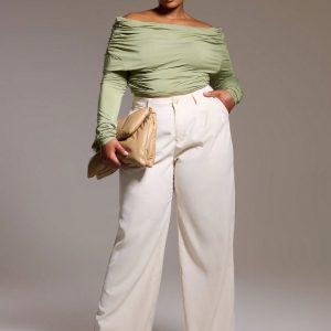 MUSERA Plus Size Woven Tailored Wide Leg Workwear Trousers