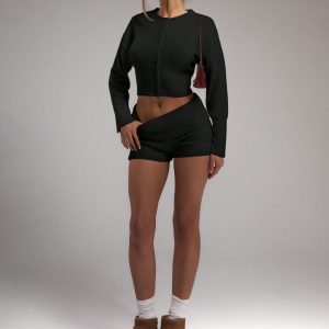 MUSERA Knitted Foldover Waistband Hotpants