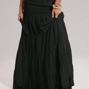 MUSERA Boho Chiffon Tiered Maxi Skirt