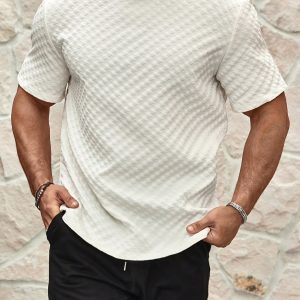 Manfinity KASUA Men’s Solid Color Texture Round Neck Casual T-Shirt
