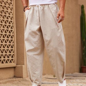 Manfinity KASUA Men’s Solid Color Drawstring Waist Pleated Casual Jogger Pants With Pockets