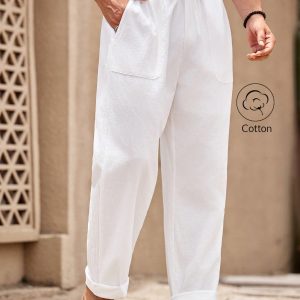 Manfinity KASUA Women’s Solid Color Tie Waist Pockets Casual Loose Straight Leg Pants