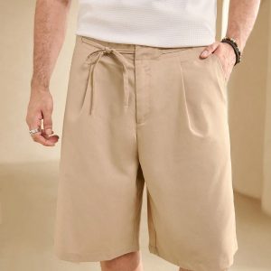 Manfinity KASUA Men’s Solid Color Loose Fit Pleated Casual Shorts