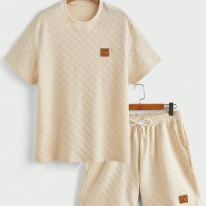 Manfinity KASUA Men Summer Round Neck Short-Sleeved T-Shirt And Drawstring Waist Shorts Set