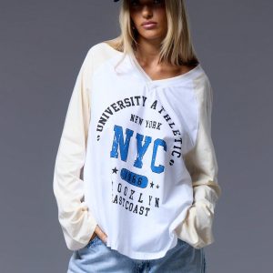 MUSERA V Neck Varsity Long Sleeve Top