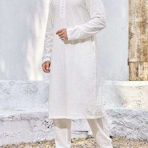 Manfinity KASUA Men’s White Stand Collar Partial Button Front Long Sleeve Shirt