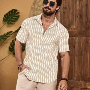 Manfinity KASUA Men’s Summer Geometric Print Short Sleeve Casual Shirt
