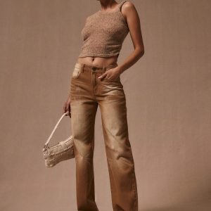 MUSERA Distressed Straight Leg Fit Jeans