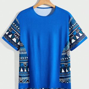 Manfinity KASUA Men”s Casual Patchwork Printed T-Shirt, Summer