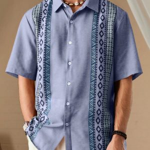 Manfinity KASUA Men’s Summer Geometric Printed Short Sleeve Casual Shirt